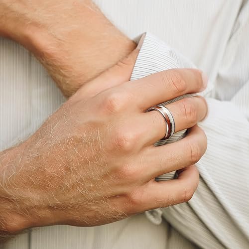 King Will 8mm Tungsten Rings for Men Imitated Meteorite Koa Wood Inlay Mens Silver Wedding Band Engagement Promise Ring Polished Domed Style Comfort Fit Size 11 - Image 4