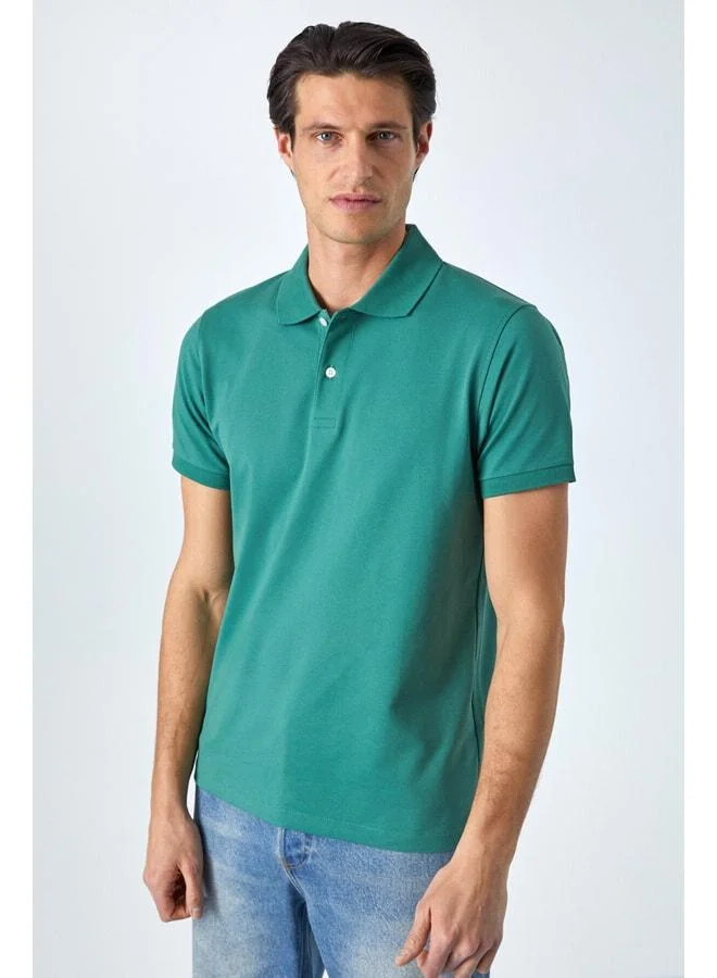 GRIMELANGE MONAGHAN Men's Polo Collar Relaxed Fit Buttoned Short Sleeve Green T-Shirt