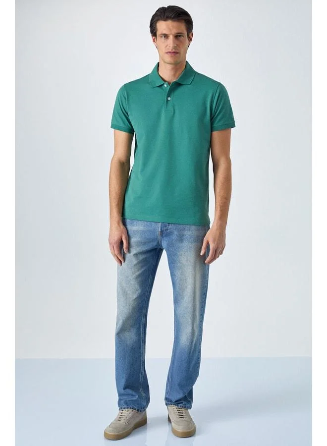 GRIMELANGE MONAGHAN Men's Polo Collar Relaxed Fit Buttoned Short Sleeve Green T-Shirt