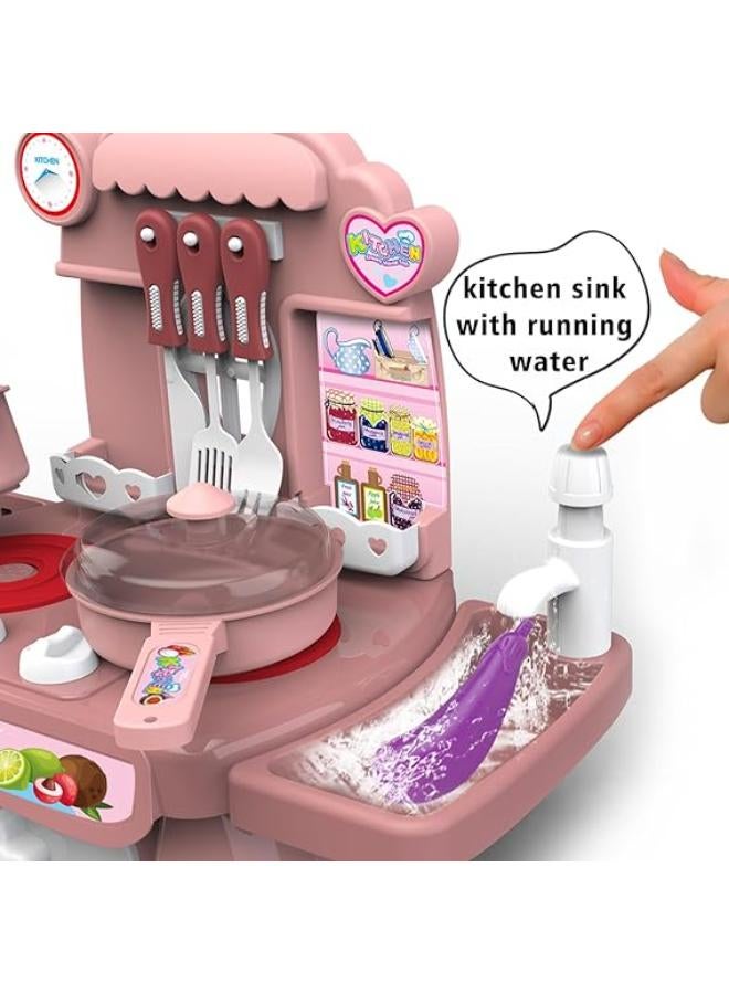 ألعاب المطبخ، لعبة طاهٍ مع ضوء وموسيقى، لعبة عشاء آمنة ولطيفة للبنات، لعبة هدية ممتعة للأطفال، لعبة مطبخ وحوض مع مياه جارية وموقد حثي (أزرق) - Image 3