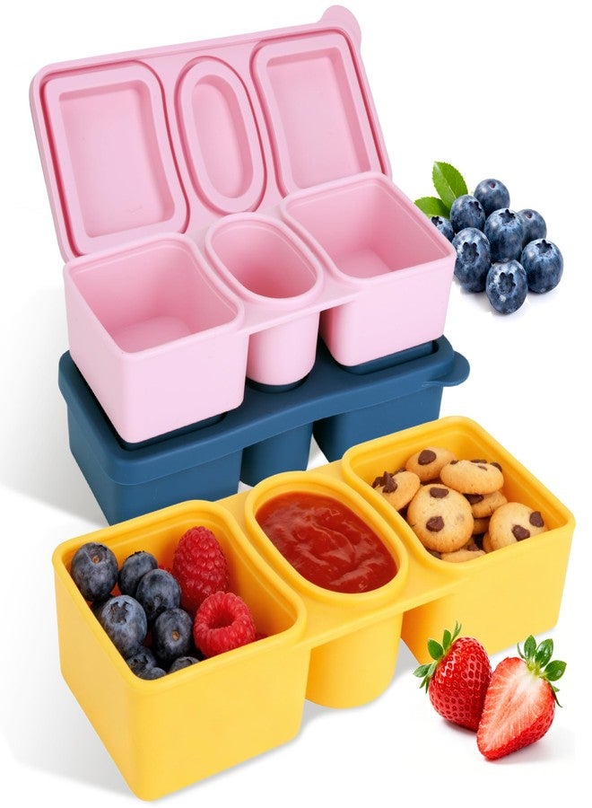 MACTANO 3 Pack New Reusable Silicone Snack Containers with Lids, 12 oz Three Compartment Condiment Meal Prep Control Containers Portable Small Leakproof for Office Travel Picnic - Image 1