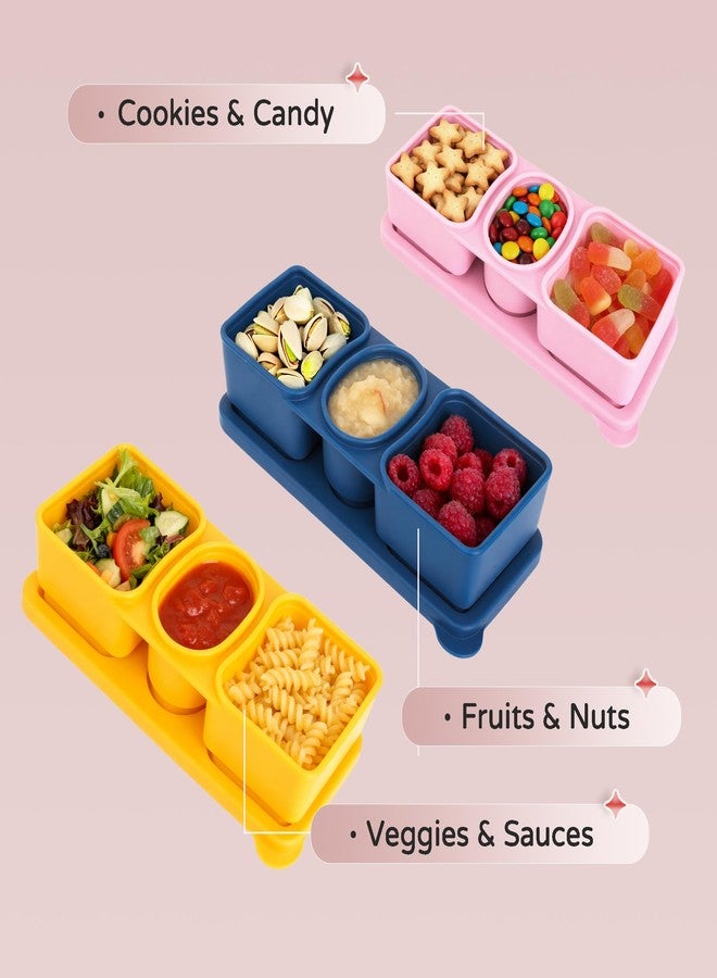MACTANO 3 Pack New Reusable Silicone Snack Containers with Lids, 12 oz Three Compartment Condiment Meal Prep Control Containers Portable Small Leakproof for Office Travel Picnic - Image 5