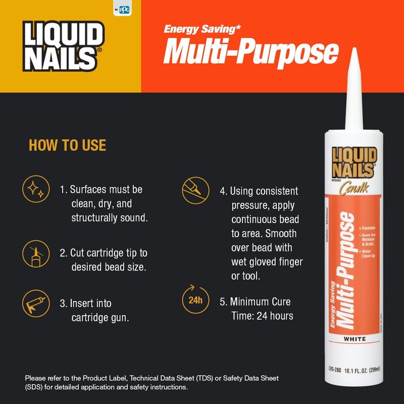 Liquid Nails Energy Saving Multi-Purpose Latex Caulk, 10.1 fl. Oz - Image 3
