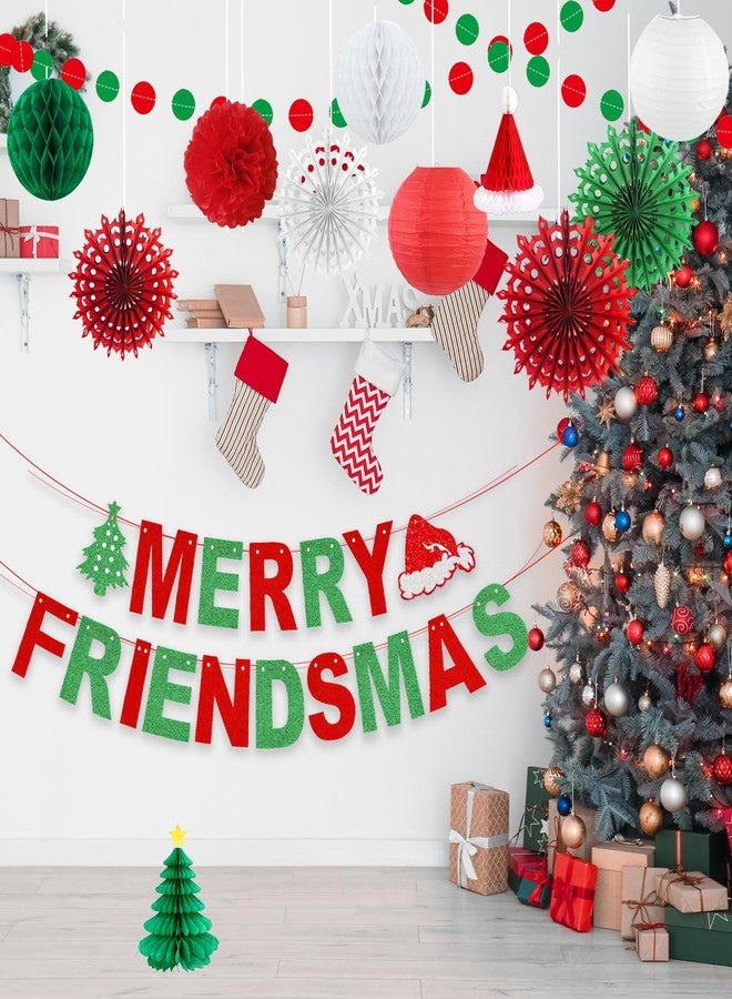 Roetyce Merry Friendsmas Party Decorations, Red and Green Merry Friendsmas Banner Paper Fan Streamers Garland, Friends Themed Christmas Party Photo Backdrop Background Indoor Outdoor - Image 5
