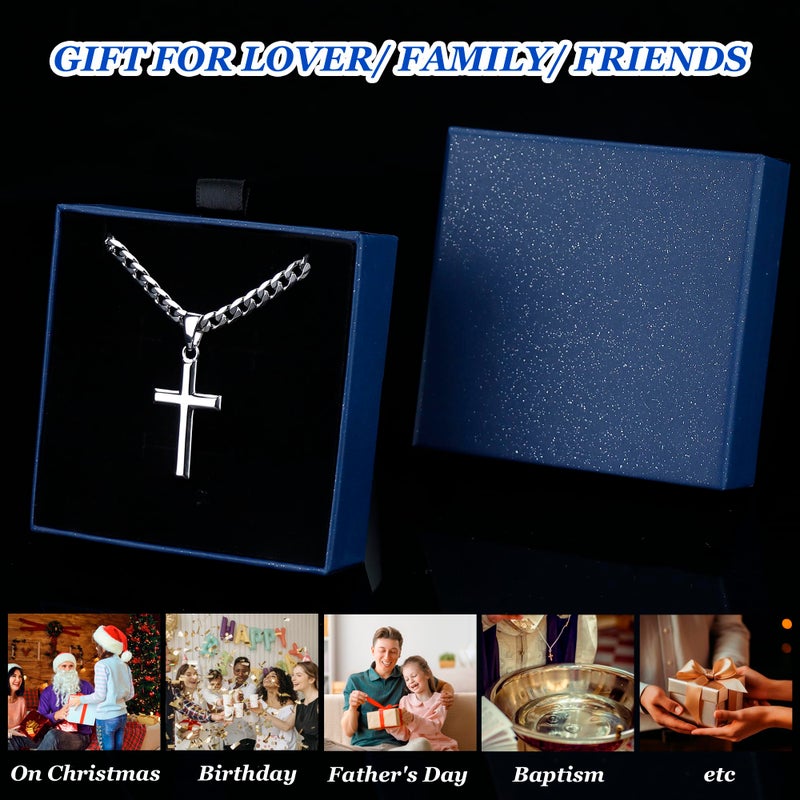 Besteel 925 Sterling Silver Cross Necklace for Men Women - 5mm 316L Stainless Steel Cuban Link Chain - Religious Baptism Easter Spring Cross Pendant Simple Faith Jewelry 20 Inches - Image 5