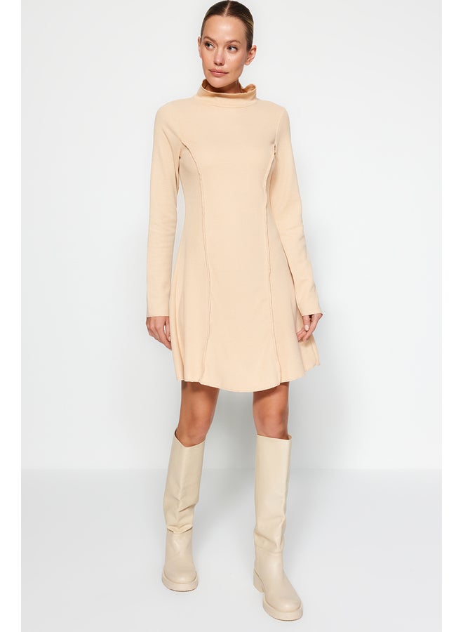 trendyol Camel Stitch Detail A-Line/Cbell Form Stand-Up Collar Thessaloniki/Knitwear Look Knit Dress TWOAW24EL00619 - Image 2