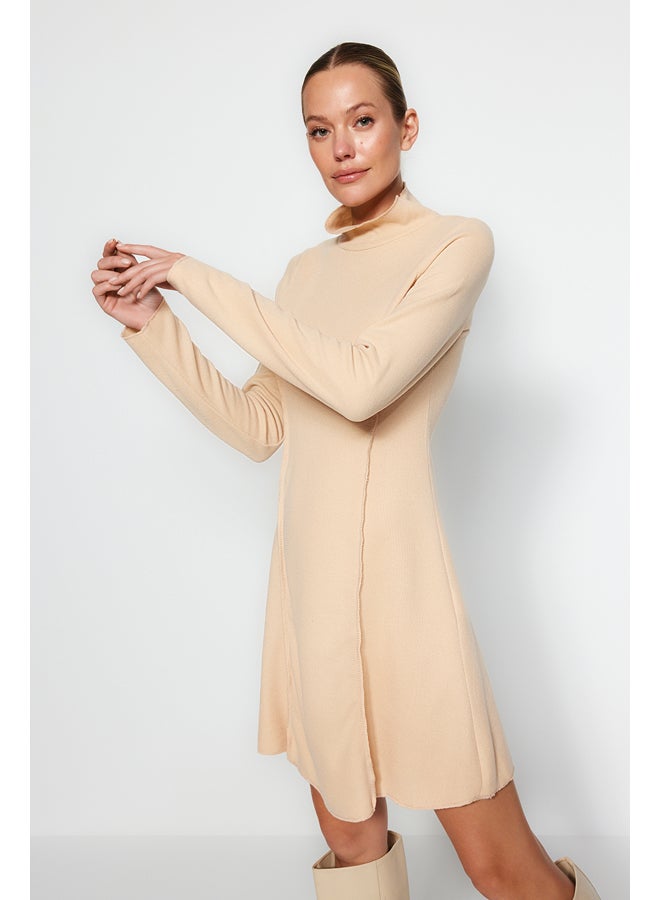 trendyol Camel Stitch Detail A-Line/Cbell Form Stand-Up Collar Thessaloniki/Knitwear Look Knit Dress TWOAW24EL00619 - Image 3