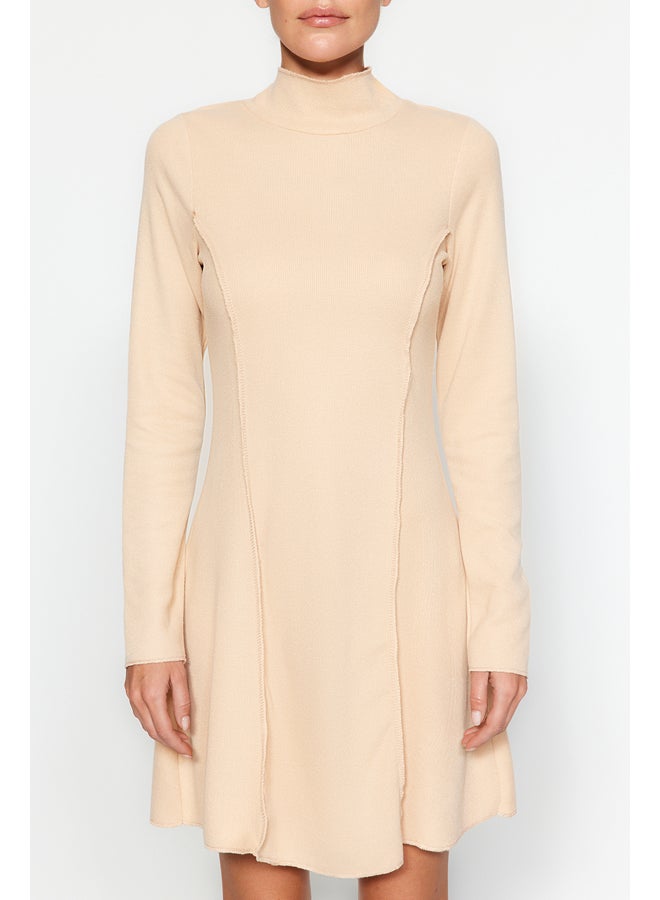 trendyol Camel Stitch Detail A-Line/Cbell Form Stand-Up Collar Thessaloniki/Knitwear Look Knit Dress TWOAW24EL00619 - Image 4