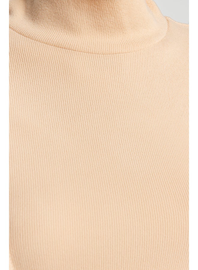 trendyol Camel Stitch Detail A-Line/Cbell Form Stand-Up Collar Thessaloniki/Knitwear Look Knit Dress TWOAW24EL00619 - Image 5