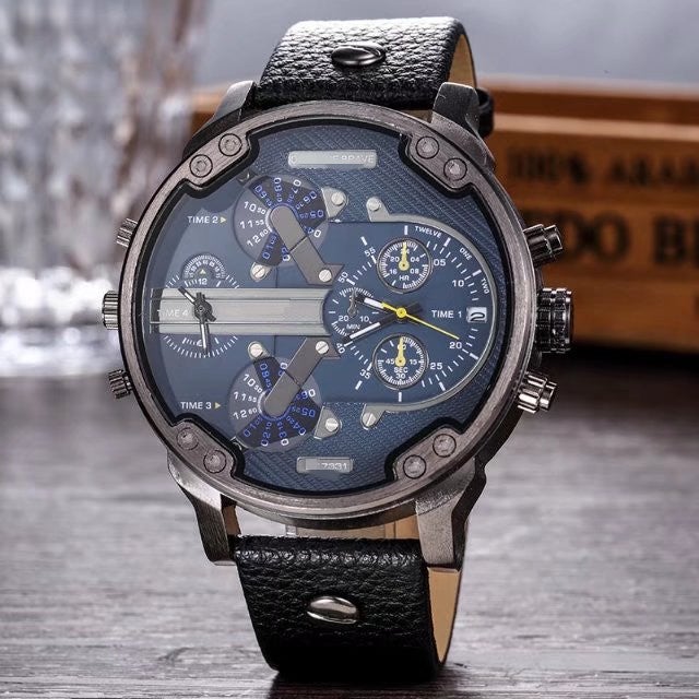 Trendy Large Dial Dual-Time Mens Sports Watch 7331 belt