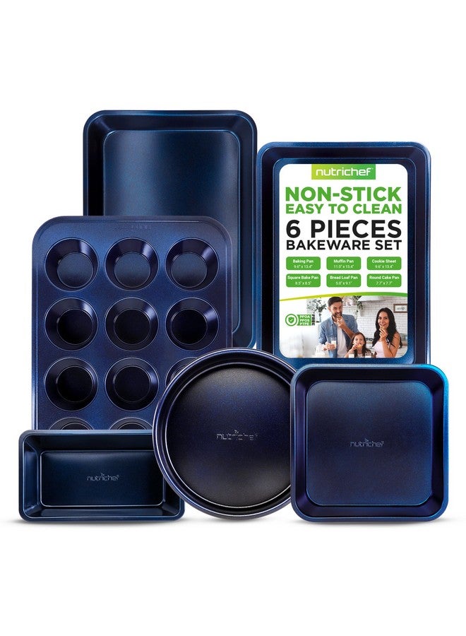 NutriChef 6-Piece Non-Stick Baking Pans - Carbon Steel Baking Trays with Nonstick Coating - Includes Muffin Pan, Loaf Pan, Cookie Sheets, & Round Pan - Restaurant Quality Baking Set, Dishwasher Safe - Image 1