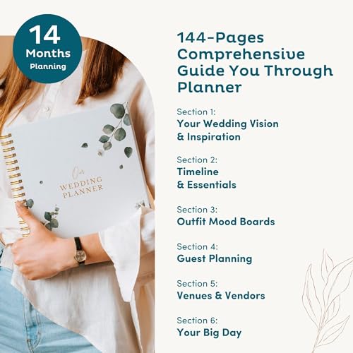 Nook Theory Comprehensive Wedding Planner Book and Organizer – Linen Keepsake & Countdown Binder, Perfect Engagement Gift for Couples and Brides (Eucalyptus) - Image 4