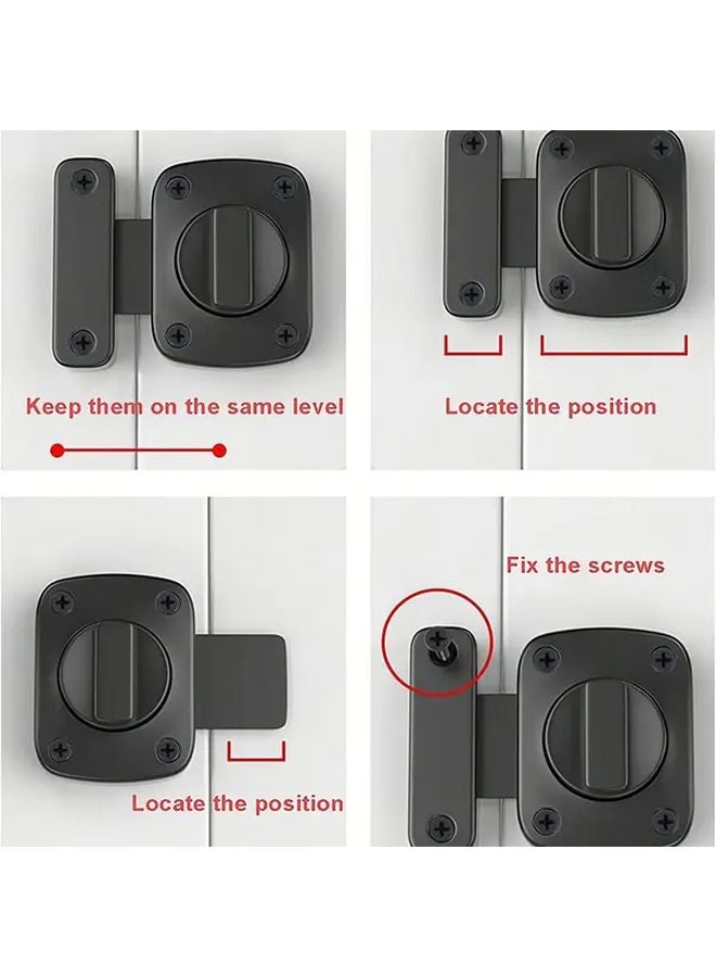 2pcs Black Anti Theft Door Lock Bolt Thickened Punch Free Latch For Wooden Room - Image 3