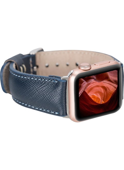 Apple Watch Compatible Leather Band 42-44-45MM G3 Navy Blue