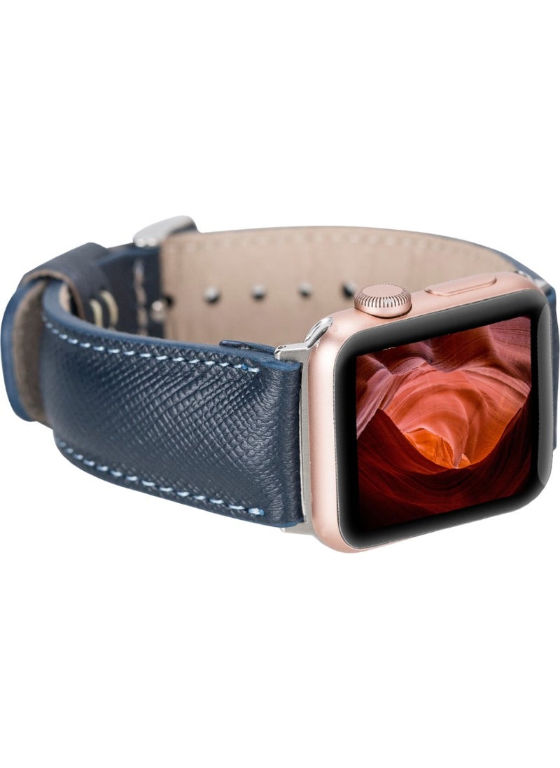 Apple Watch Compatible Leather Band 42-44-45MM G3 Navy Blue