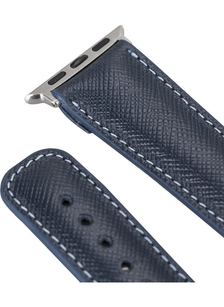 Apple Watch Compatible Leather Band 42-44-45MM G3 Navy Blue