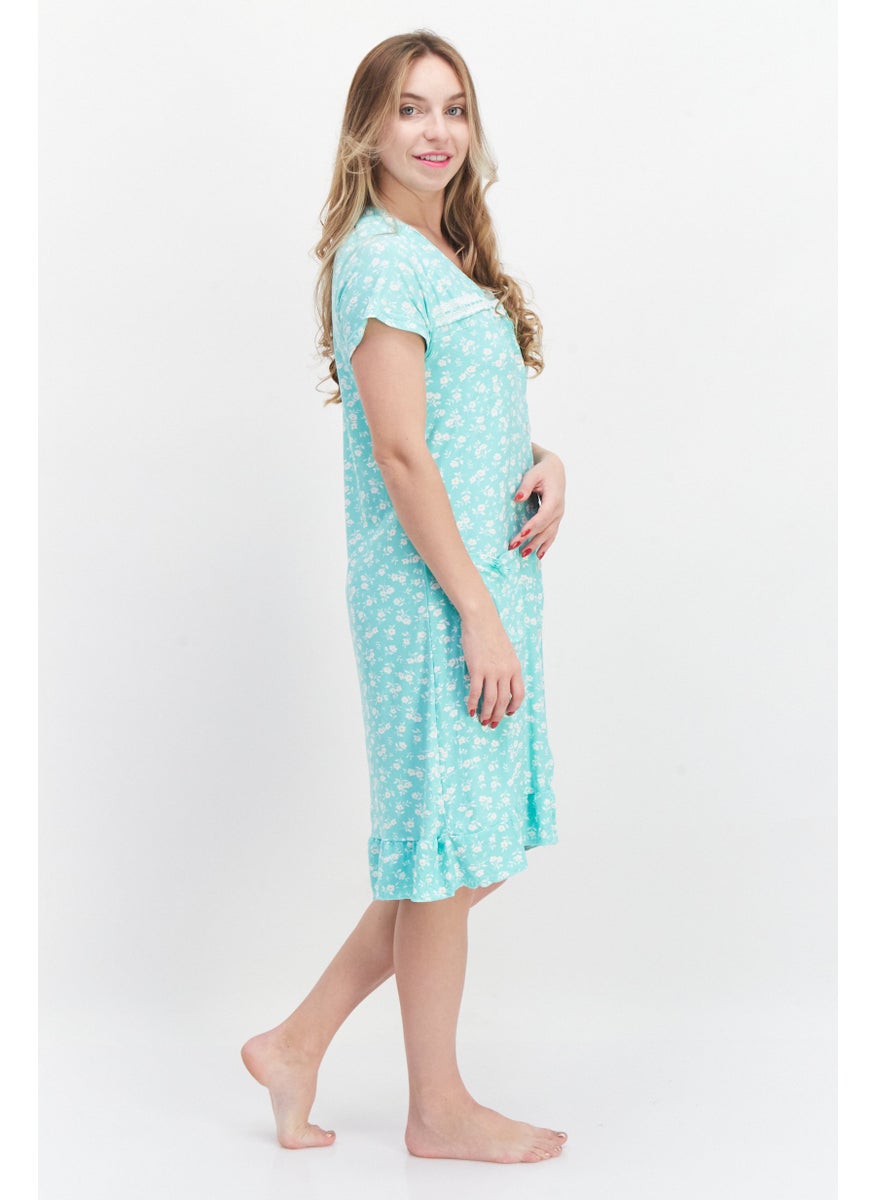 Miss Lillian Women Floral Midi Sleepwear, Mint Combo  - Image 3