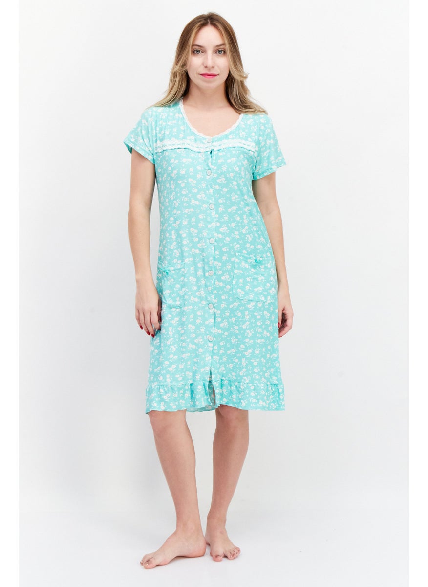 Miss Lillian Women Floral Midi Sleepwear, Mint Combo  - Image 1