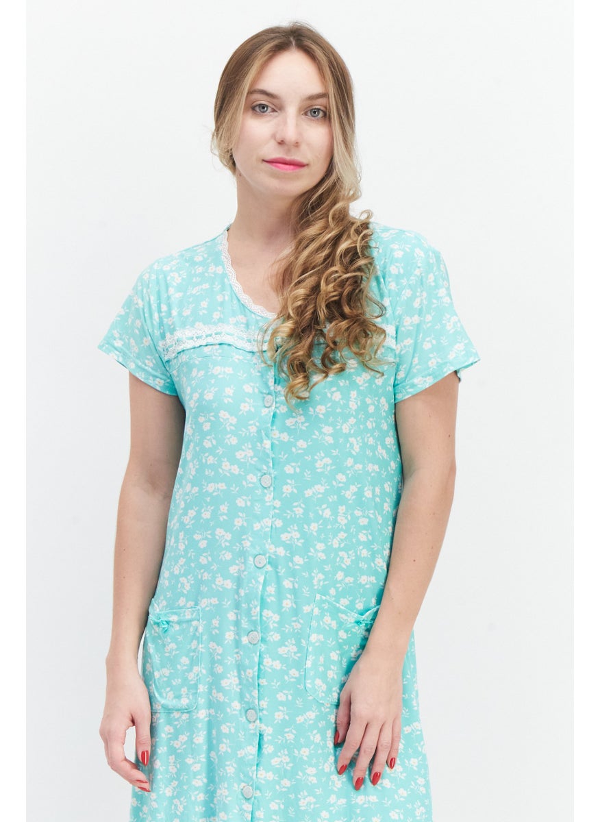 Miss Lillian Women Floral Midi Sleepwear, Mint Combo  - Image 2