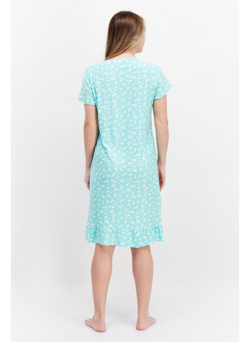 Miss Lillian Women Floral Midi Sleepwear, Mint Combo  - Image 4