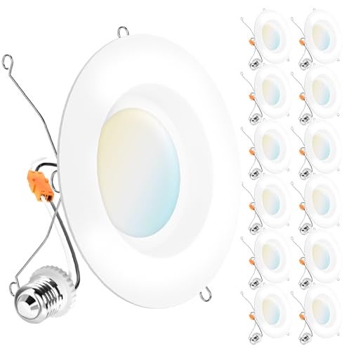 Sunco Lighting Sunco 12 Pack 6 Inch LED Can Lights, Retrofit Recessed Lighting, Smooth Trim, 965 LM, 13W (75W Equivalent), Selectable CCT 2700K/3000K/3500K/4000K/5000K, Dimmable, Damp Rated UL - Image 1