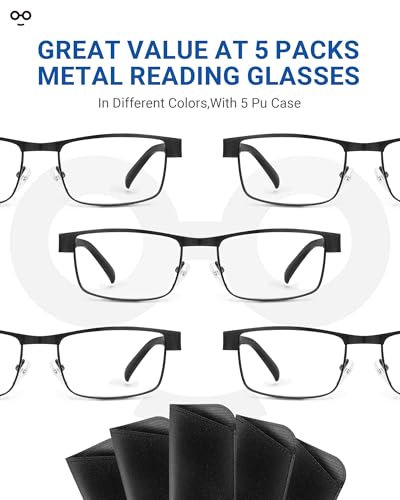 JOLISU 5PCS Reading Glasses Men - Blue Light Blocking Computer Metal Thin Frame Readers For Mens/Women （1.50） - Image 3