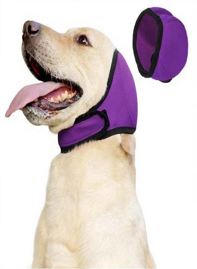 BECHANMIG Waterproof Dog Swim Hat Bath Cap,Pet Calming Head Cover Ear Wraps for Anxiety Relief_L(Purple) - Image 1