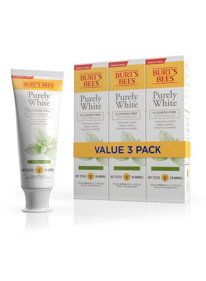 Burt's Bees Toothpaste, Natural Flavor, Fluoride-Free, Purely White, Zen Peppermint, 4.7 Oz, Pack Of 3 - Image 1