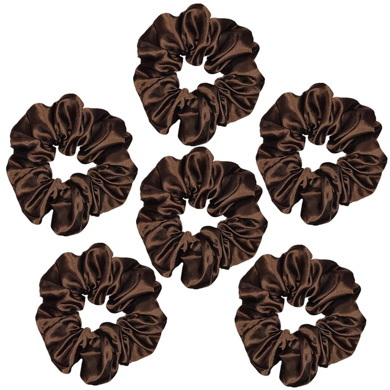 Sufermoe 6 Pcs Satin Silk Hair Scrunchies, 4.5 Inch, Dark Brown, Hair Accessories for Women and Girls - Image 4