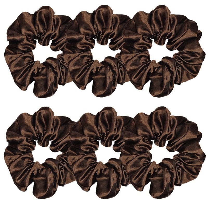 Sufermoe 6 Pcs Satin Silk Hair Scrunchies, 4.5 Inch, Dark Brown, Hair Accessories for Women and Girls - Image 1