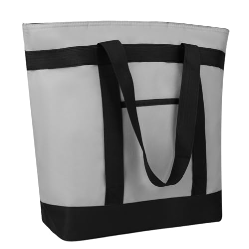 CIVJET Insulated Reusable Tote Bag for Grocery Shopping for Women/Men, Pizza/Food Delivery Bag to Keep Food Cold/Hot for Uber Eats/Doordash/Grubub, Cooler Bags for Travel/Beach/Picnic, Cooler Bag,Grey - Image 1