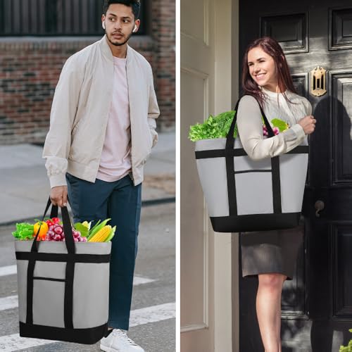 CIVJET Insulated Reusable Tote Bag for Grocery Shopping for Women/Men, Pizza/Food Delivery Bag to Keep Food Cold/Hot for Uber Eats/Doordash/Grubub, Cooler Bags for Travel/Beach/Picnic, Cooler Bag,Grey - Image 5