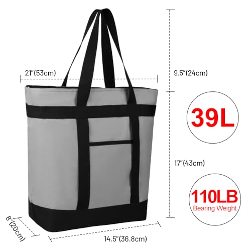 CIVJET Insulated Reusable Tote Bag for Grocery Shopping for Women/Men, Pizza/Food Delivery Bag to Keep Food Cold/Hot for Uber Eats/Doordash/Grubub, Cooler Bags for Travel/Beach/Picnic, Cooler Bag,Grey - Image 2
