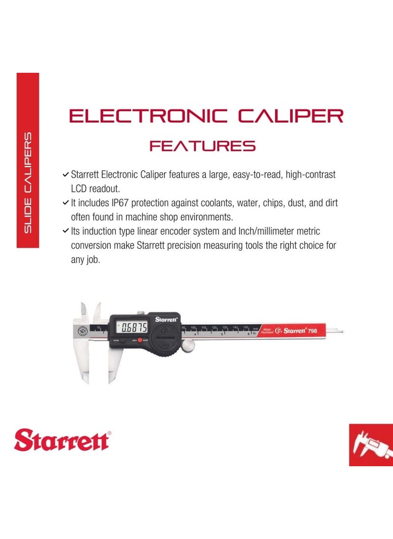 Starrett Starrett Stainless Steel IP67 Electronic Slide Caliper  06 Range 0005 Resolution LCD Display Fine Adjustment Slide Lock Inmm Conversion  798A6150  - Image 2