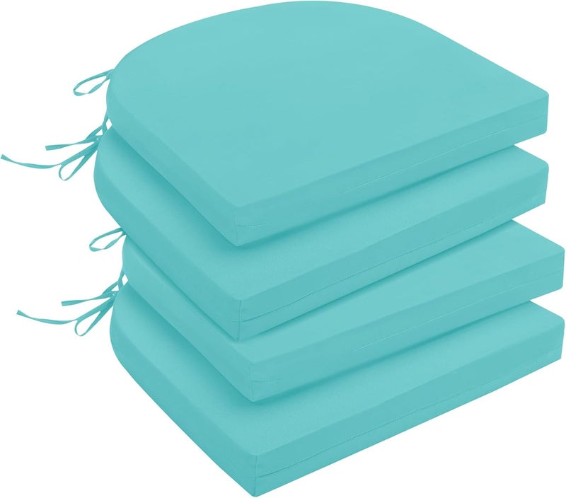 downluxe Outdoor Chair Cushions Set of 4 for Patio Furniture, Water-Resistant Patio Chair Cushions with Ties, High Density Foam Outdoor Seat Cushion, 17" X 16" X 2", Teal - Image 1