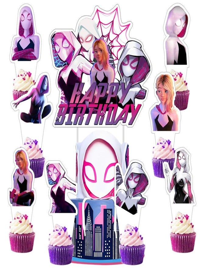 ARHAVI 25 Pcs Cake Topper and Cupcake Toppers Set Birthday Party Supplies for Ghost Spider Birthday Decorations - Image 1
