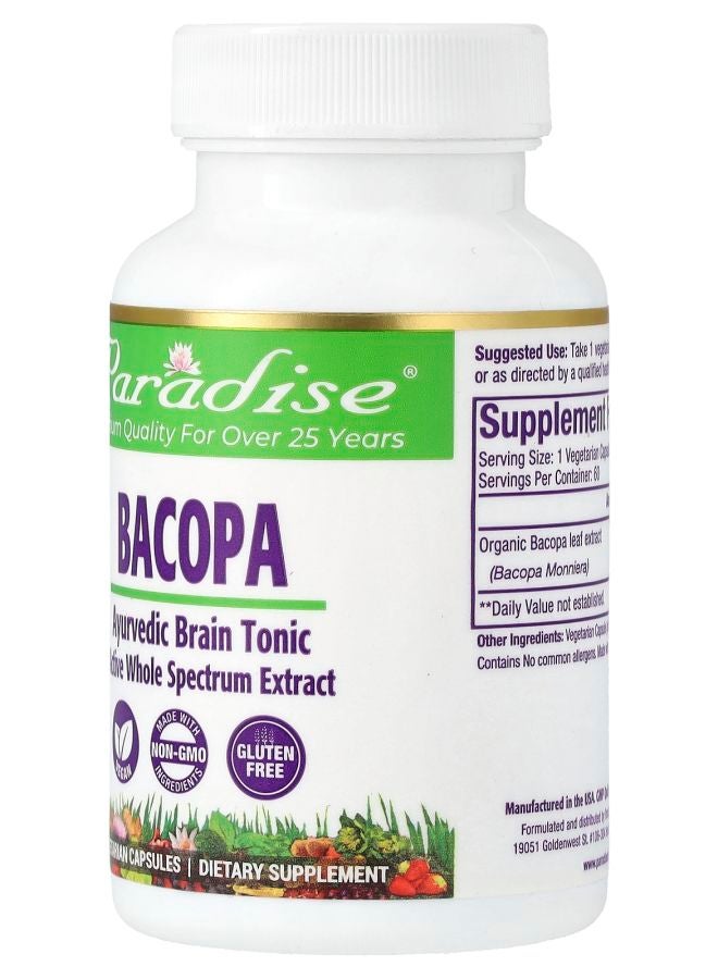 Paradise Herbs Bacopa 60 Vegetarian Capsules (250 mg per Capsule) - Image 2