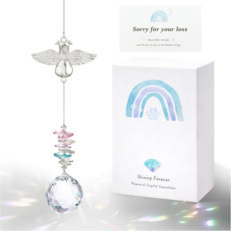AMETHUARTZ Angle Dog Memorial Crystal Suncatcher - Pet Sympathy Gift for Loss of Dog, Passing Away Remembrance Memory Sun Catcher for Dog Lovers, Garden Decor Pet Bereavement Rainbow Ornaments - Image 1