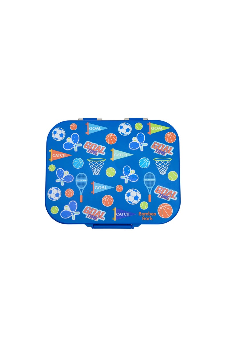 Bamboo Bark Stainless Steel Leak-Proof Bento Lunch Box for Kids, Girls & Boys – Multi-Compartment BPA-Free Lunch Box with PP Base, Sports Print, Perfect for School, Work & Travel