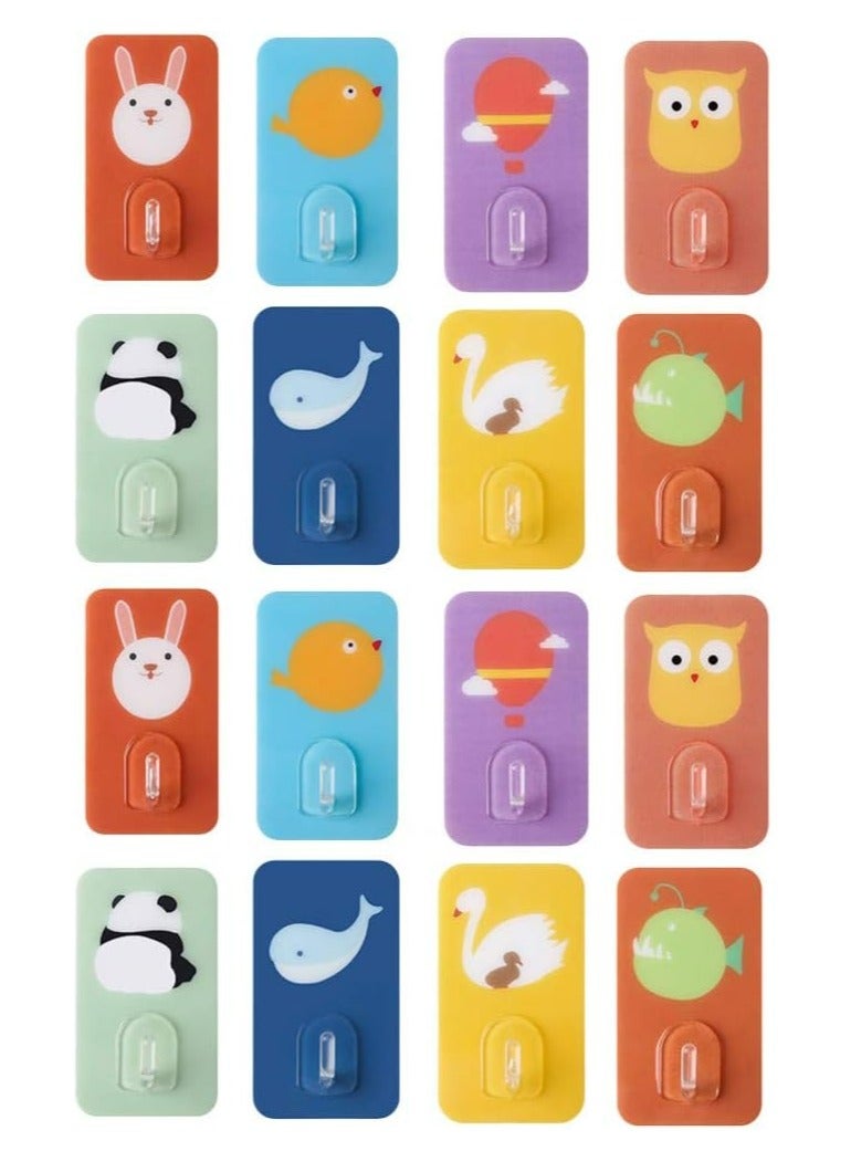 Oasisgalore 16 Pcs Heavy Duty Self-Adhesive Hooks - Wall Mounted Hangers for Clothes, Hats & Decoration, Cartoon Design  - Image 1