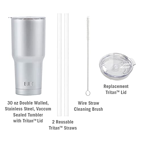 BUILT 30 oz Stainless Steel Tumbler Set, Double Wall Insulated, Includes Replacement Lid, 2 Tritan Straws, And Wire Straw Cleaning Brush, Leak Resistant, Cup Holder Friendly, Amethyst - Image 3