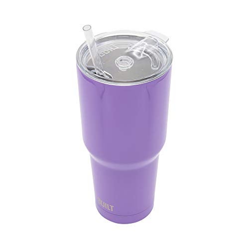BUILT 30 oz Stainless Steel Tumbler Set, Double Wall Insulated, Includes Replacement Lid, 2 Tritan Straws, And Wire Straw Cleaning Brush, Leak Resistant, Cup Holder Friendly, Amethyst - Image 4