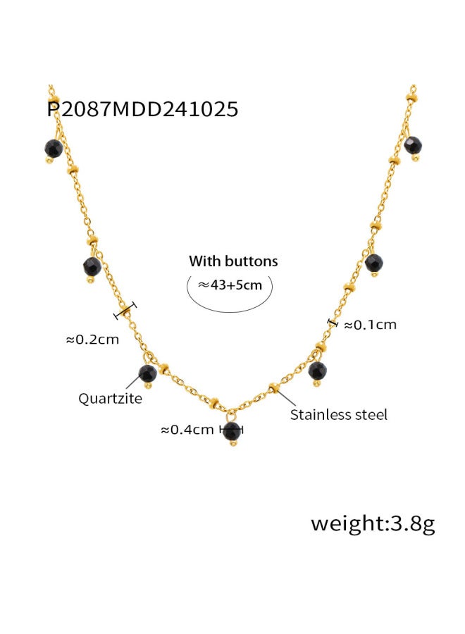 Mystery Natural Stone Handmade Small Beads Clavicle Superfine Necklace Double Layer Overlay Plated 18k True Gold Color-preserving Necklace For Women