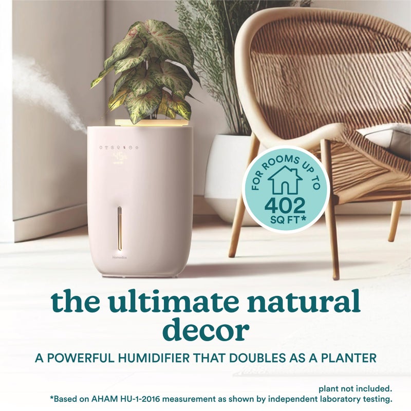 Homedics Natura Ultrasonic Warm & Cool Mist Humidifier, 1.3-Gal for Large Rooms, 60-Hr Runtime, Plant Holder, Programmable Humidity, Auto Shutoff, Nightlight Small Pot Compatible(Plant Not Included) - Image 2