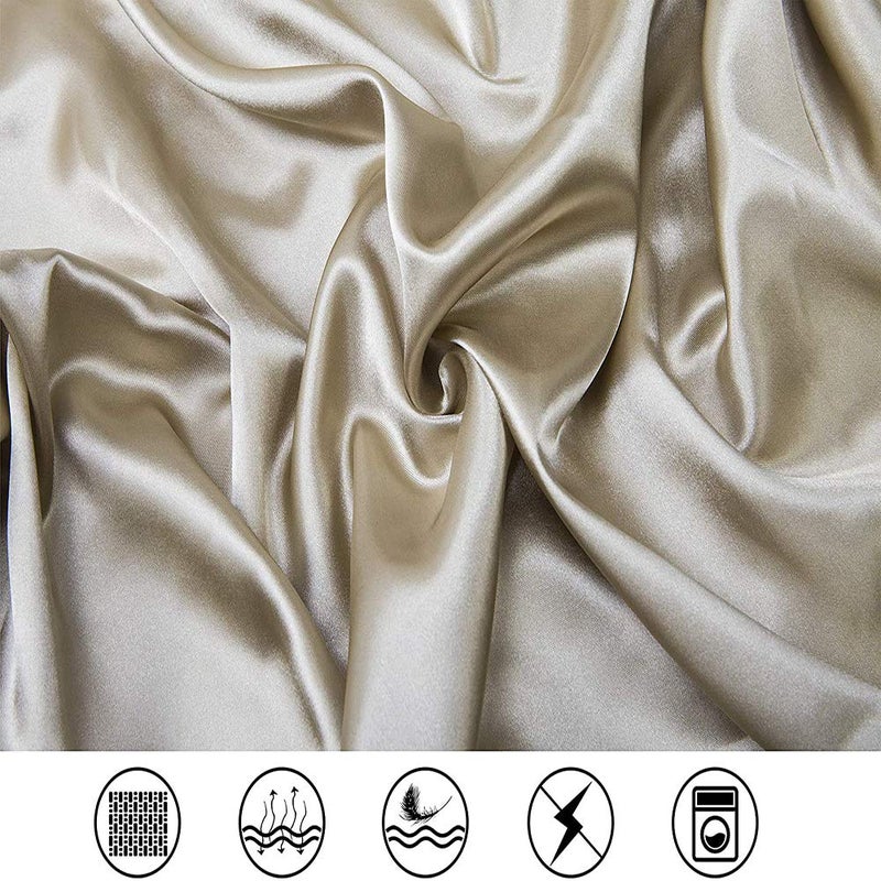 Luxbedding Satin Bed Sheets Twin Sheets  Taupe Silk Sheets  3 - Pieces Soft Bedding Set with 1 Deep Pocket Fitted Sheet 1 Flat Sheet 1 Pillowcase  - Image 2