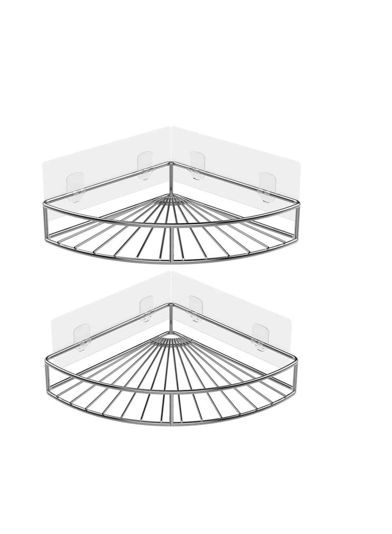 2-Pack Corner Shower Caddy, Adhesive Bath Shelf, Stainless Steel Storage Organizer for Bathroom, Toilet, Kitchen and Dorm, Only 90 Degrees Right Angle, Silver - Image 1