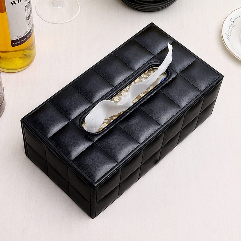 RHCSZ High-end Fashion PU Leather Tissue Box Holder Business Black, Rectangular Napkin Holder Drawer Paper Dispenser, Home Office Car Tissue Holder with Magnetic Bottom (Black Checkered) - Image 4