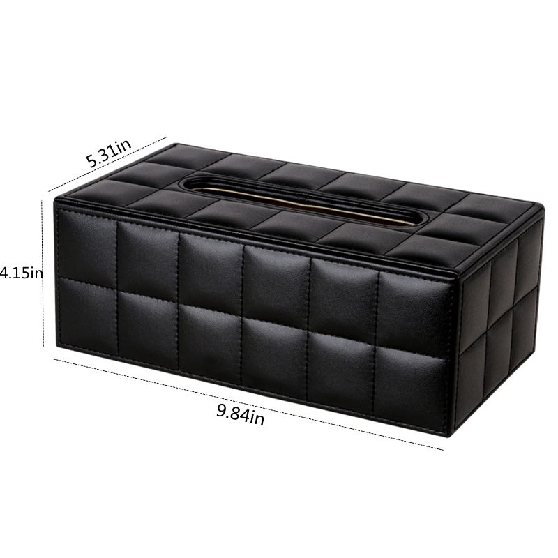 RHCSZ High-end Fashion PU Leather Tissue Box Holder Business Black, Rectangular Napkin Holder Drawer Paper Dispenser, Home Office Car Tissue Holder with Magnetic Bottom (Black Checkered) - Image 2