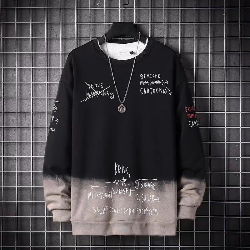 Autumn Sweater Men's Korean-style Trendy Pullover Long-sleeved T-shirt Internet Popular ins Student Loose Casual Stitching Fake Two-piece