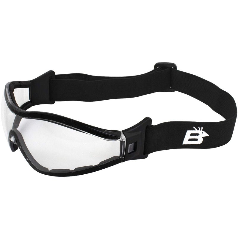 Birdz Eyewear Boogie Motorcycle Sports  Skydiving Goggles Padded Black Frame wClear Lens AntiFog Z871